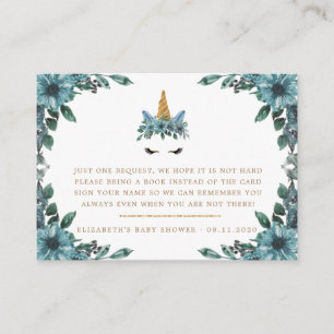 sleepy unicorn blue floral baby shower enclosure card