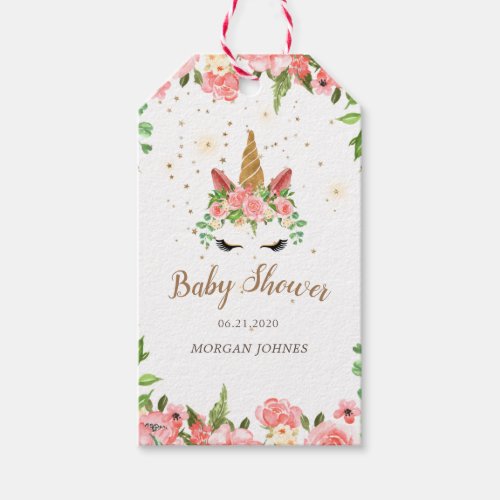 sleepy unicorn blush floral baby shower monogram gift tags
