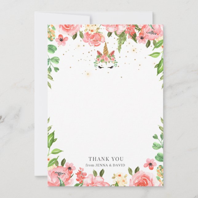 sleepy unicorn floral Baby Shower Thank You Card (Front)