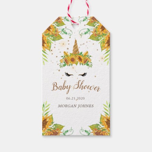 sleepy unicorn sunflower baby shower monogram gift tags