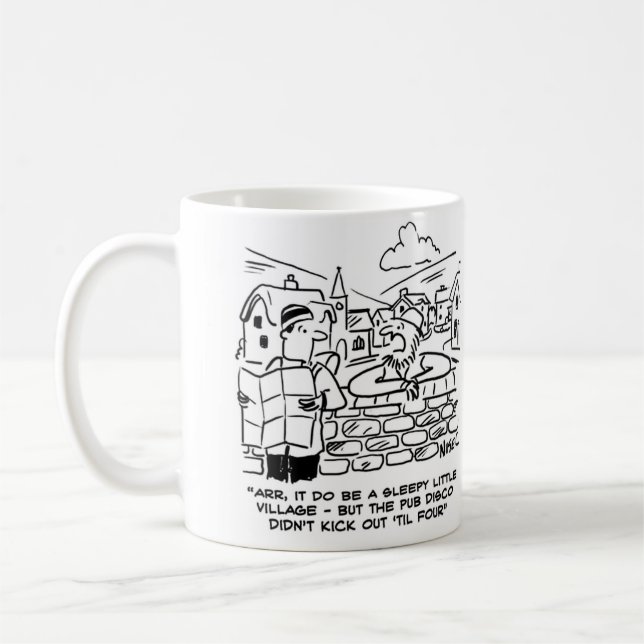 Sleepy village because of late pub disco coffee mug (Left)