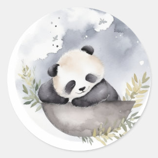 Sleepy Watercolor Baby Panda Bear Classic Round Sticker