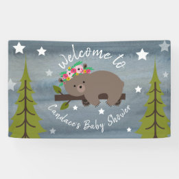 Sleepy Watercolor Floral Bear Baby Shower Banner