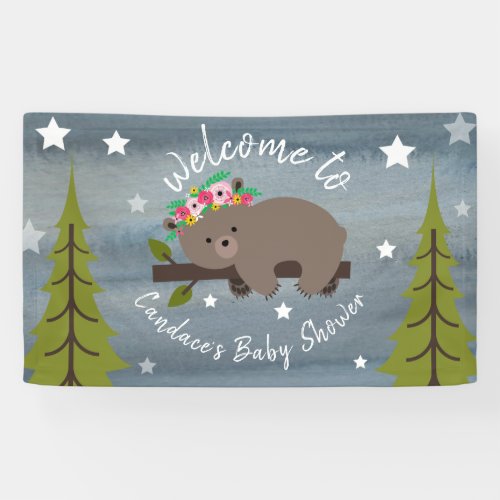 Sleepy Watercolor Floral Bear Baby Shower Banner