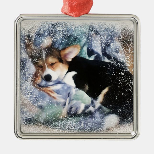 Sleepy Welsh Corgi Puyppy Metal Ornament (Front)