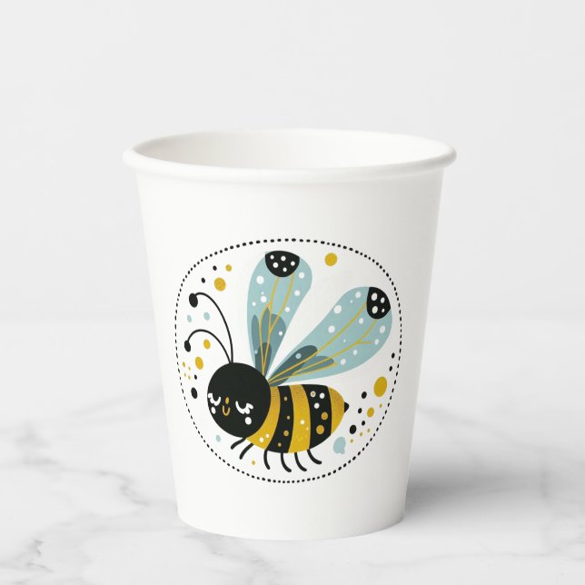  Sleepy Whimsical Bee  Paper Cups (Front)