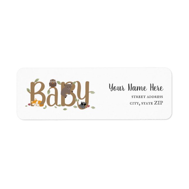 Sleepy Woodland Animals Baby Shower Label (Front)