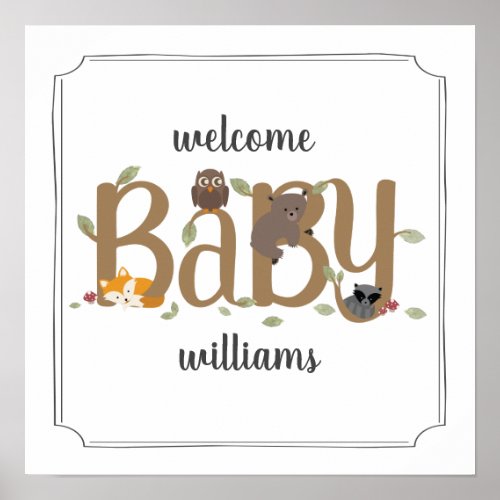 Sleepy Woodland Animals Baby Shower Poster