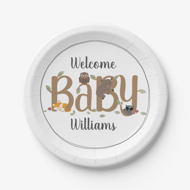 Sleepy Woodland Baby Shower Paper Plates (Front)