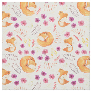 Sleepy Woodland Red Fox Pattern Fabric