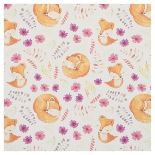 Sleepy Woodland Red Fox Pattern Fabric