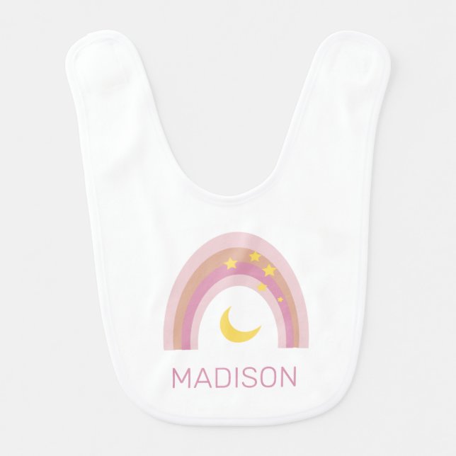 Sleepytime Rainbow - Cute Boho Pink custom  Baby Bib (Front)