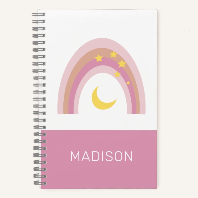 'Sleepytime Rainbow', Cute Boho Pink custom  Notebook (Front)