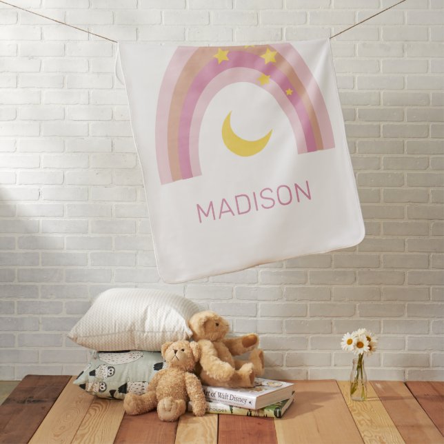 'Sleepytime Rainbow', Girls Cute Boho Pink custom  Baby Blanket (In Situ)