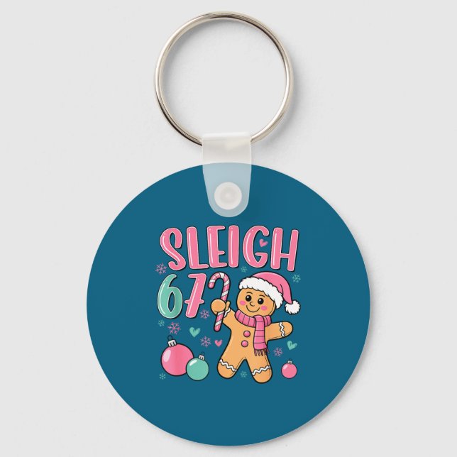 Sleigh 67 Gingerbread Christmas Six Seven Meme Vir Keychain (Front)