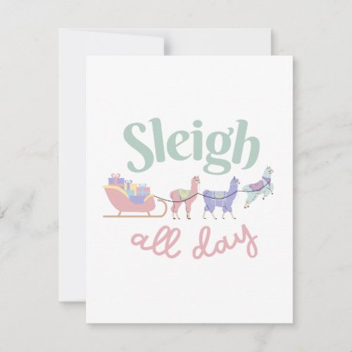 Sleigh All Day  Cute Pastel_Colored Llamas Holiday Card