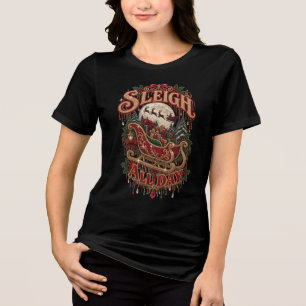Sleigh All Day Faux Rhinestone Christmas Full Moon Tri-Blend Shirt