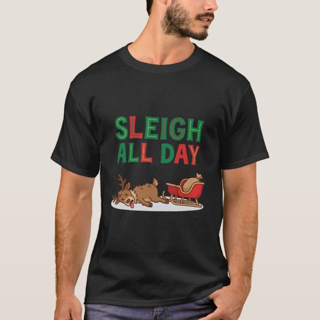 Sleigh All Day – Reindeer Burnout Christmas Tee (Front)