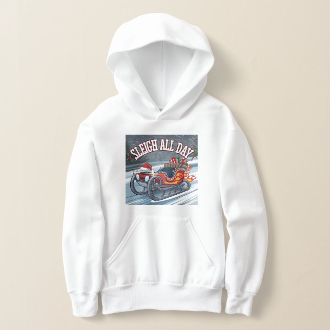 Sleigh All Day: Santa’s Turbo Ride Hoodie (Laydown)