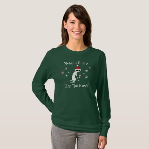 Sleigh All Day Then Ros Funny Christmas Cat T_Shirt