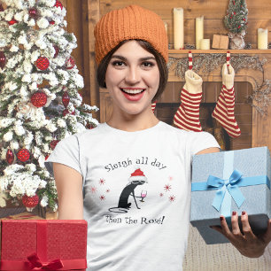 Sleigh All Day Then Rosé Funny Christmas Cat T-Shirt