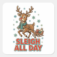 Sleigh All Day Vintage Reindeer Christmas Retro