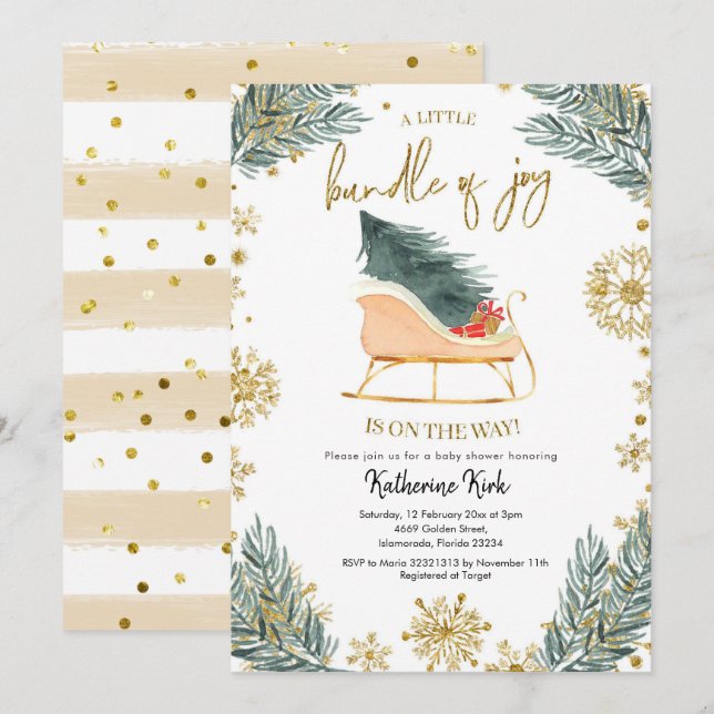 Sleigh Baby Shower Little Bundle of Joy Invitation (Front/Back)