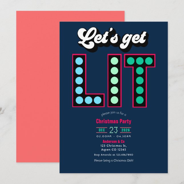 Sleigh Bell Electric Get Lit Retro Christmas Party Invitation (Front/Back)