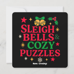 Sleigh Bells & Cozy Puzzles Festive Holiday Gift Invitation