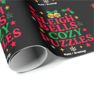 Sleigh Bells & Cozy Puzzles Festive Holiday Gift  Wrapping Paper