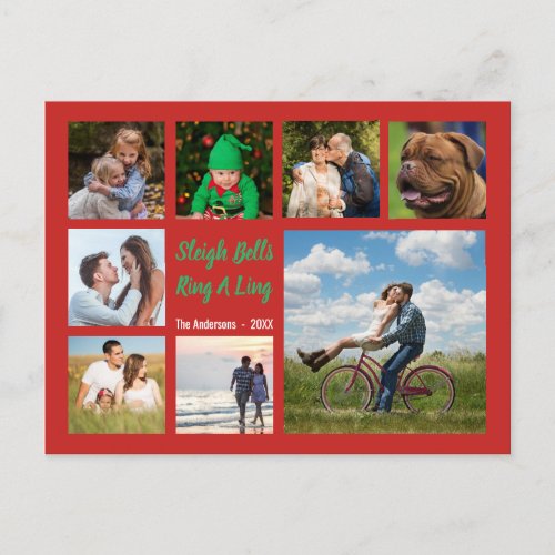 Sleigh Bells Ring 8 Family Photo Collage Holiday Postcard