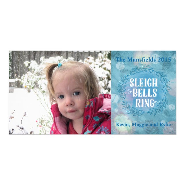 Sleigh Bells Ring- Blue Photo Card Template (Front)