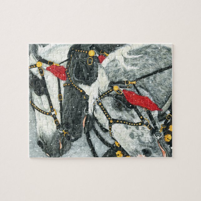 Sleigh Bells RIng - Percheron Horse Team In WInter Jigsaw Puzzle (Horizontal)