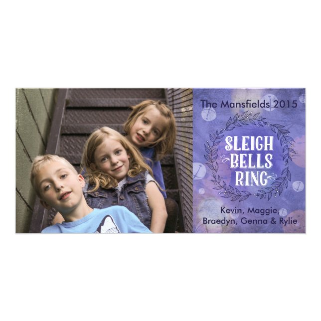 Sleigh Bells Ring- Purple Photo Card Template (Front)