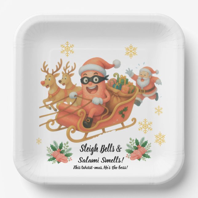 Sleigh Bells & Salami Smells! Paper Plates (Front)
