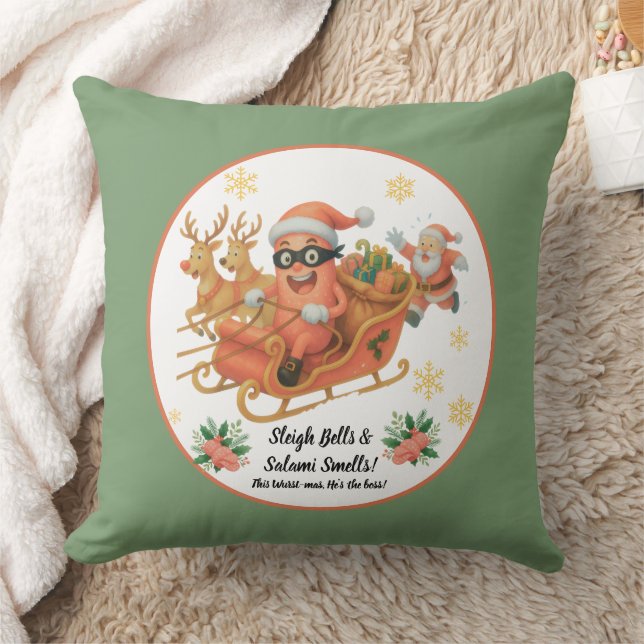 Sleigh Bells & Salami Smells! Throw Pillow (Blanket)