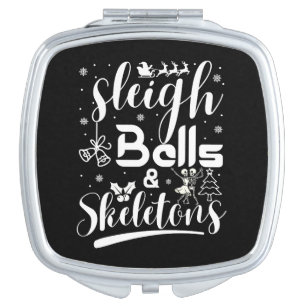 Sleigh bells & skeletons dancing funny christmas compact mirror
