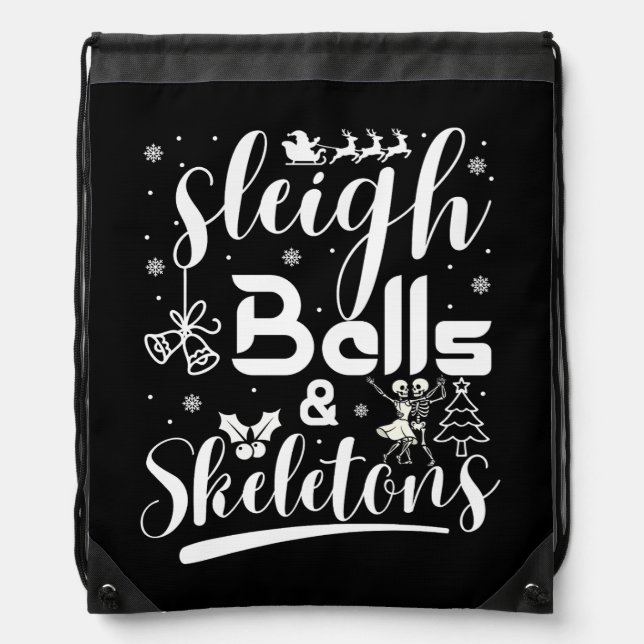 Sleigh bells & skeletons dancing funny christmas drawstring bag (Front)