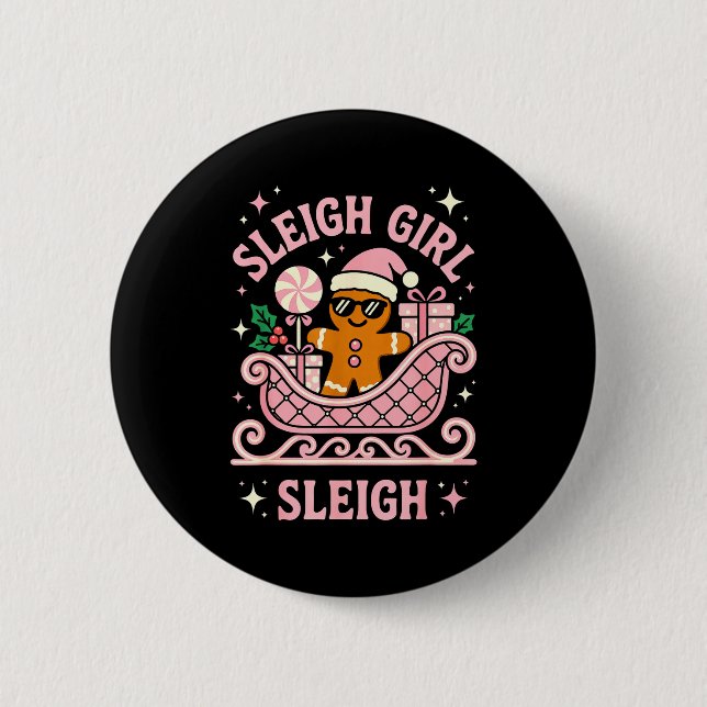 Sleigh Girl Cute Cookie Christmas  Button (Front)