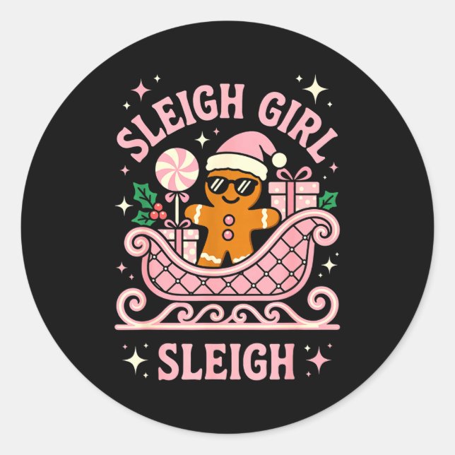 Sleigh Girl Cute Cookie Christmas  Classic Round Sticker (Front)