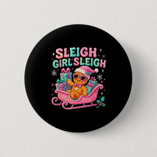 Sleigh Girl Cute Gingerbread Christmas Art Button