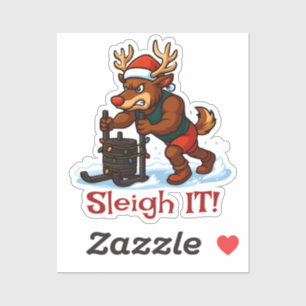 Sleigh It – Funny Christmas Reindeer Gym Workout Sticker
