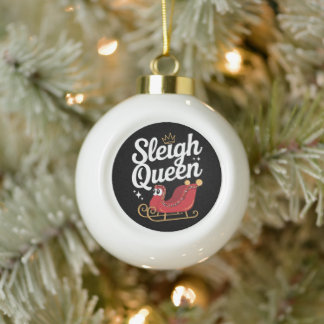 Sleigh Queen Christmas Crown Holiday Xmas Season Ceramic Ball Christmas Ornament