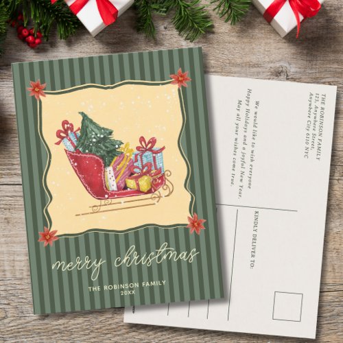 Sleigh Ride Christmas Green Stripes Non Photo Holiday Postcard