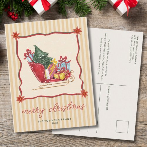 Sleigh Ride Christmas Stripes Non Photo Holiday Postcard