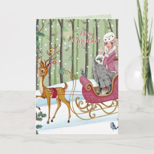 Sleigh Ride Girl _ Christmas Greetings Card