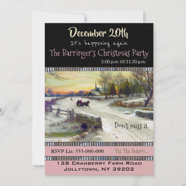 Sleigh Ride in Snow Holiday Party Invitation (Front)