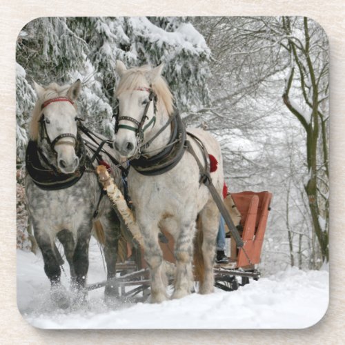 Sleigh Ride in the Snowy Forest Beverage Coaster