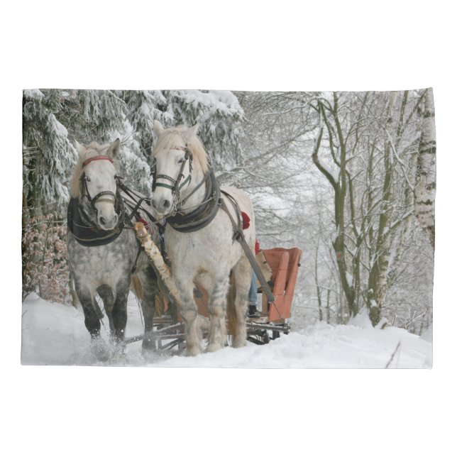 Sleigh Ride in the Snowy Forest Pillow Case (Back)