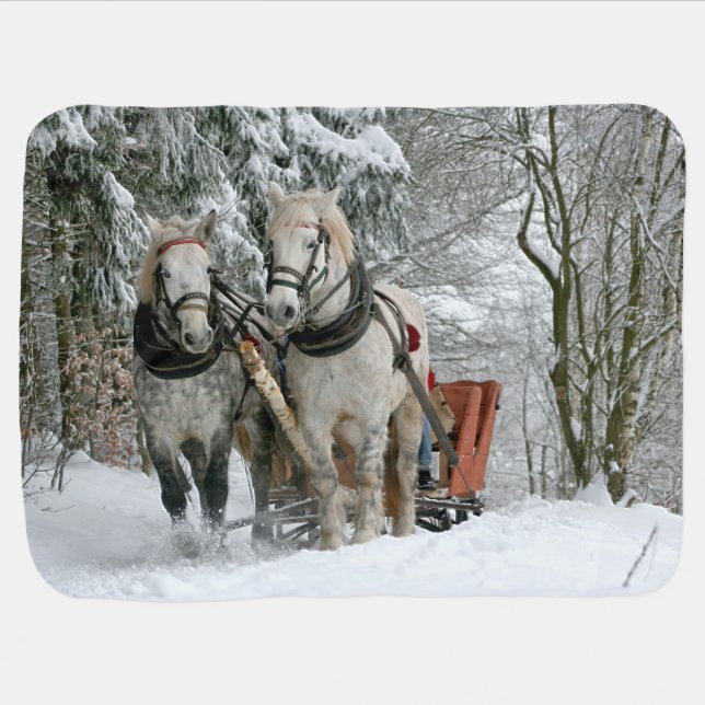 Sleigh Ride in Winter Wonderland Baby Blanket (Horizontal)